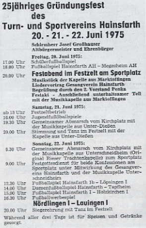 Festprogramm zum 25-jährigen Gründungsfest 1975