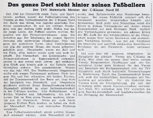 Zeitungsbericht zur Meisterschaft 1952/53